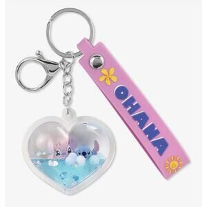 Brand New With Tags Stitch & Angle Heart Shaped Liquid Keychain